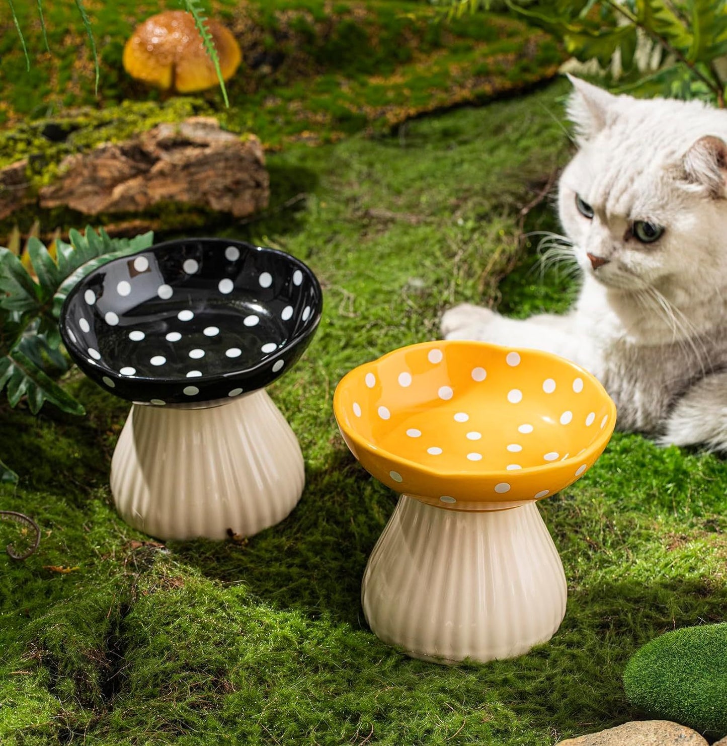 Mushroom Polka Dot Cat Bowl