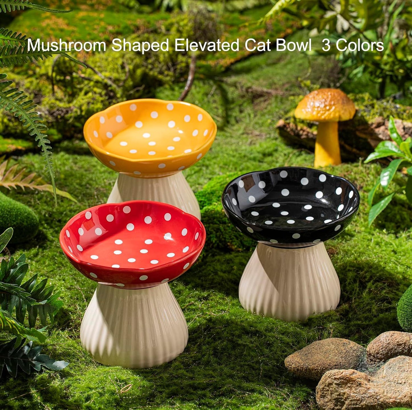 Mushroom Polka Dot Cat Bowl