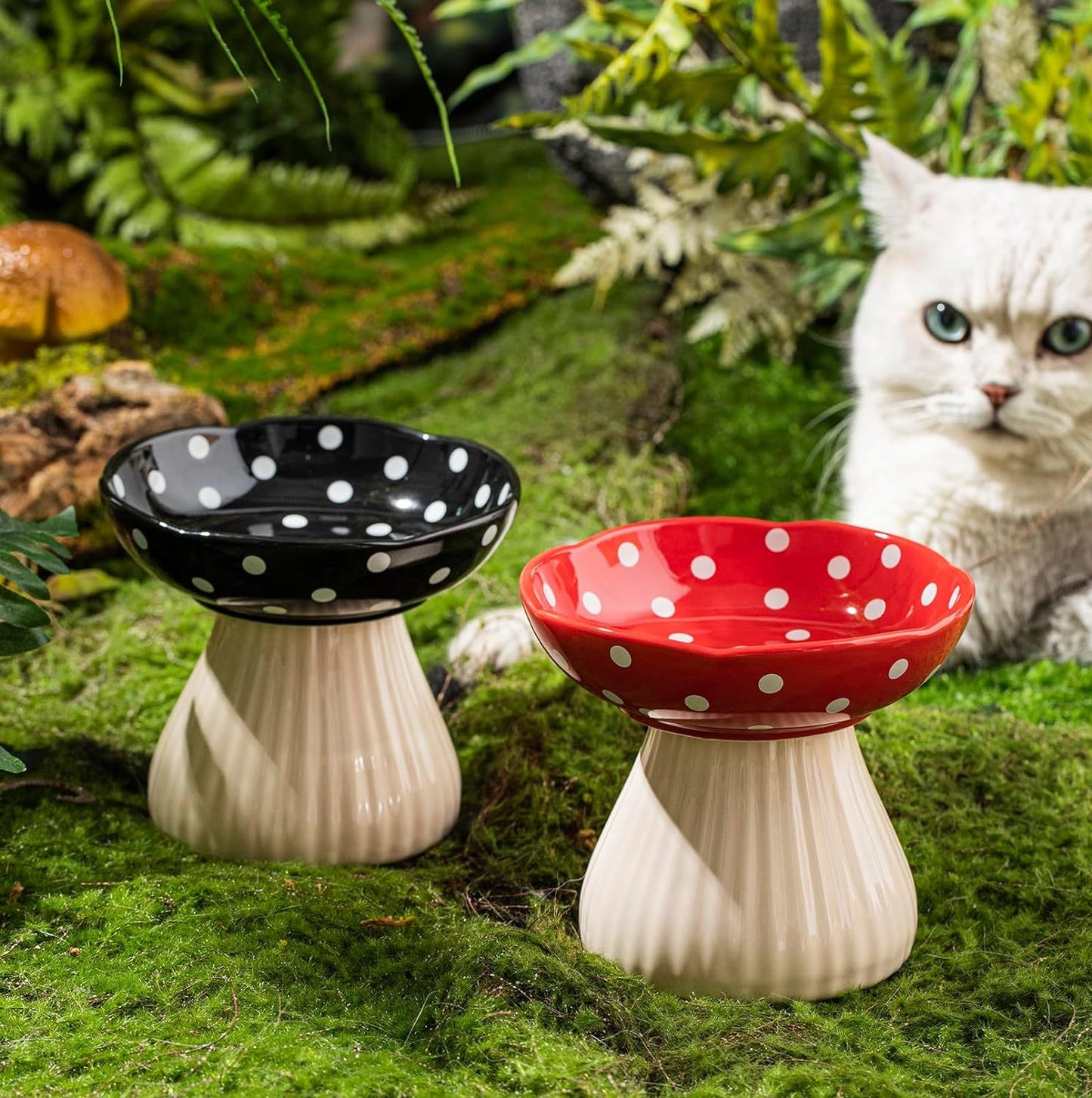 Mushroom Polka Dot Cat Bowl