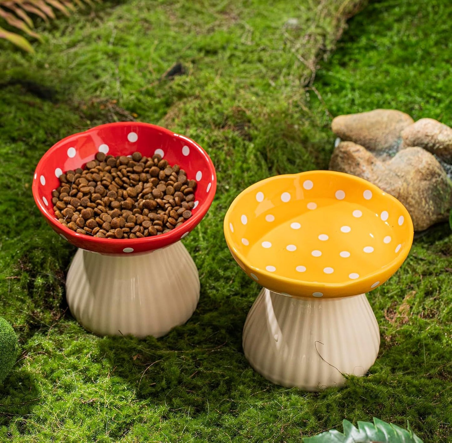 Mushroom Polka Dot Cat Bowl